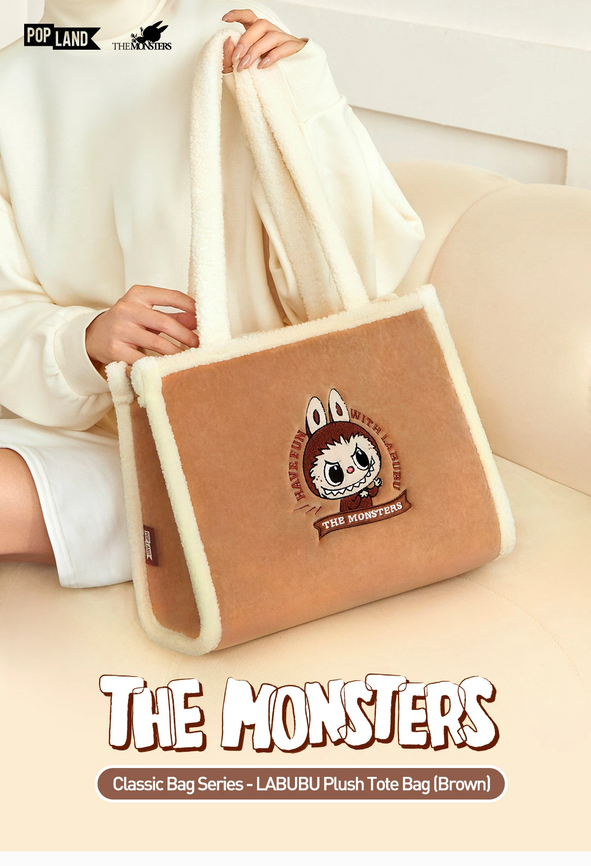 Classic Bag Series- LABUBU Plush Tote Bag (Brown) 3 Classic Bag Series- LABUBU Plush Tote Bag (Brown) - Image 3